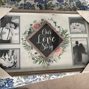 Kirklands Our Love Story Collage Picture Frame with Pink and Green Floral Design